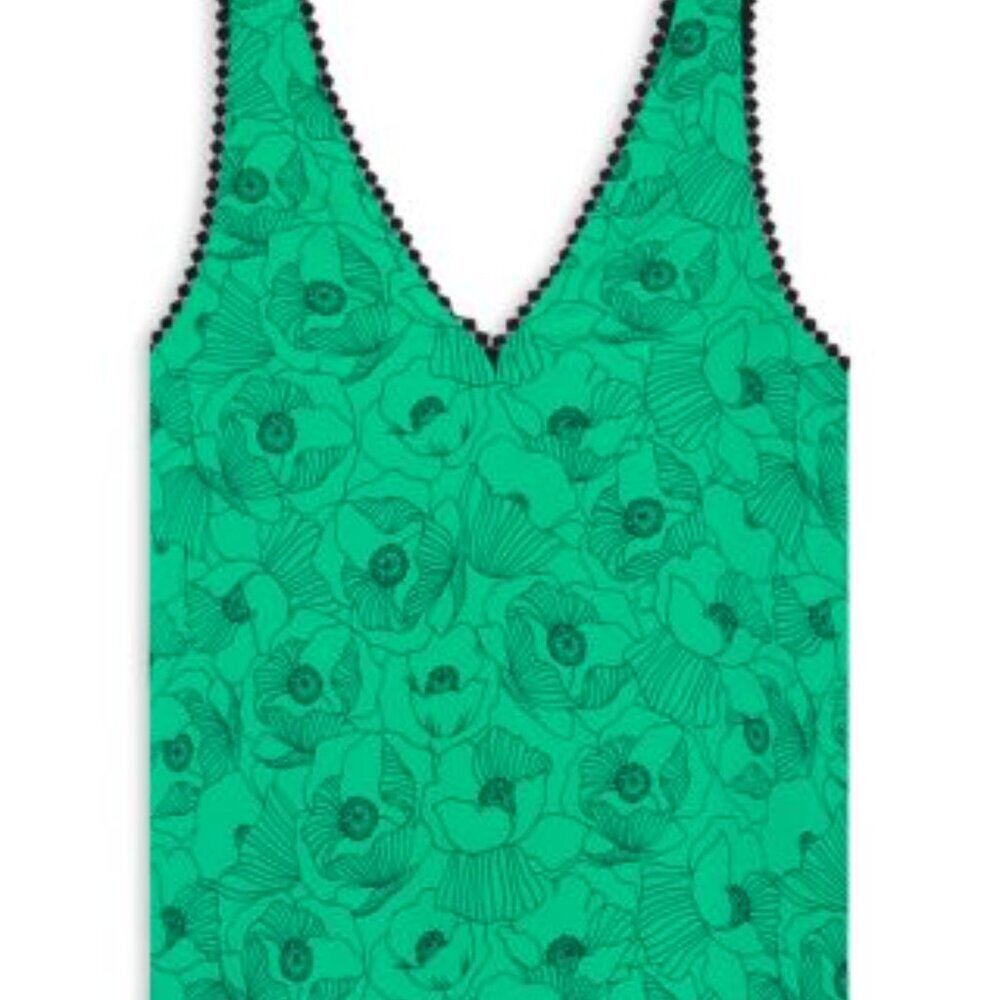 NWT | The Kooples | Green Poppy Floral Print | Tank Top | Black Lace Details - Picture 4 of 10